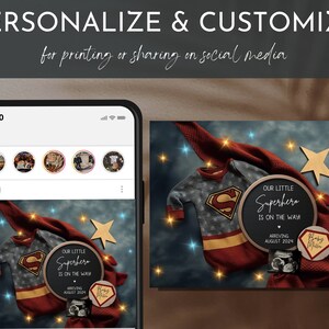 Superhero Pregnancy Announcement, Daddy's Sidekick Digital Announcement, Superhero Baby Reveal, Its a Boy, Editable Template Social Media image 5