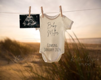 Digital Pregnancy Announcement, Summer Baby Announcement, Beach Baby, Beach Pregnancy Reveal, Social Media Instagram, Sunset, Ultrasound