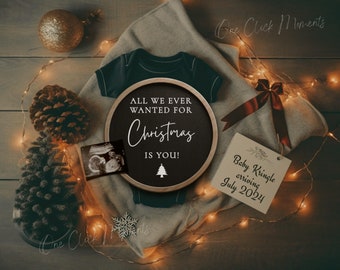 Magical Christmas Pregnancy Announcement, Neutral Minimalist Christmas Baby Announcement, December Social Media Reveal, Editable Template