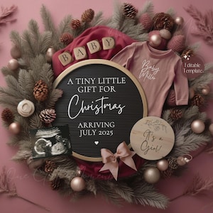 Cute Christmas Baby Announcement, Christmas Girl Pregnancy, December Announcment, Magical Pink Boho Gender Reveal, Digital Editable Template