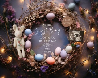 Easter Pregnancy Announcement Digital, Gender Neutral Baby Announcement, Spring Social Media Reveal, Editable Template, Snuggle Bunny Baby