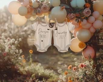 Boho Twin Pregnancy Announcement, Digital Summer Twin Announcement, Editable Gender Neutral Twin Reveal, Spring Social Media Twin Reveal
