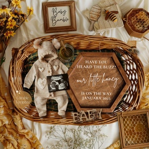 Heard the Buzz Pregnancy Reveal, Gender Neutral Bee Pregnancy Announcement, Digital Summer Adventure Last Baby, EDITABLE Teddy Bear Template