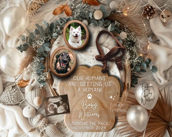 Dog Pregnancy Announcement, Pet Gender Neutral Baby Reveal For Social media, Dog Baby Reveal, Cat Parents getting a human, Editable Template