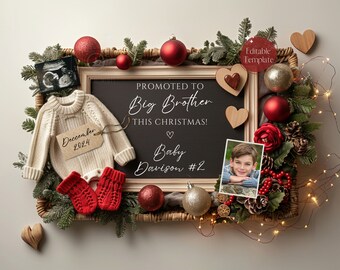 Christmas Pregnancy Announcement, December 2nd Baby Announcement, Gender Neutral, Promoted Big Brother Sister, Editable Social Media Reveal