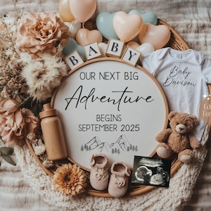 Adventure Pregnancy Announcement Template, Editable Digital Baby Reveal, Modern Boho Gender Neutral Design, Canva Template for Social Media