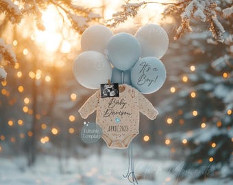 Winter Baby Boy Announcement: Christmas Gender Reveal (Digital Editable Template)