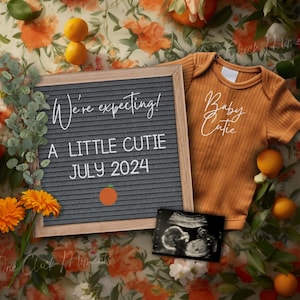 Summer Oranges Pregnancy Announcement, Spring Cutie Baby Announcement, Social Media Reveal, Minimalist Gender Neutral Baby Editable Template