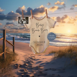 Beach Pregnancy Announcement, Summer Sunset Baby Announcement, Digital Gender Neutral Editable Template, Spring Instagram Facebook Reveal