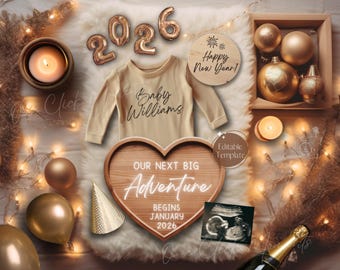 2026 Digital Pregnancy Announcement, New Year Baby Announcement, Social Media Reveal, New Years Baby Girl, New Years Baby Boy, 2026 New Bebé