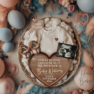 Boho Pregnancy Announcement, Pink or Blue Gender Reveal, Boy or Girl Tiebreaker, Gender Neutral Baby, Digital Editable Social Media Template