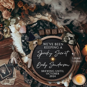 Magical Halloween Pregnancy Announcement, Witchy Gothic Baby Reveal, Spooky Gender Neutral Social Media Template, Pagan Cauldron Brew Smoke