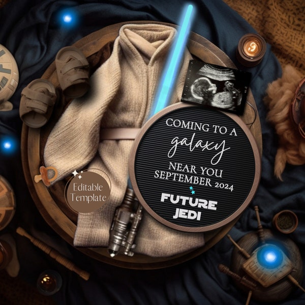 Space Wars Pregnancy Announcement, Future Galactic Baby Announcement, Star Force Social Media Gender Reveal, Editable Template Father's Day