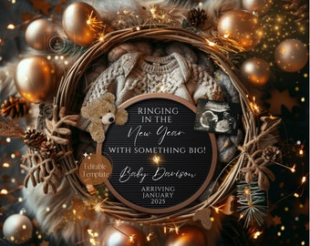 New Years Pregnancy Announcement, Magical 2026 Baby Reveal, Gender Neutral, New Year Funny January Announcement, Digital Editable Template