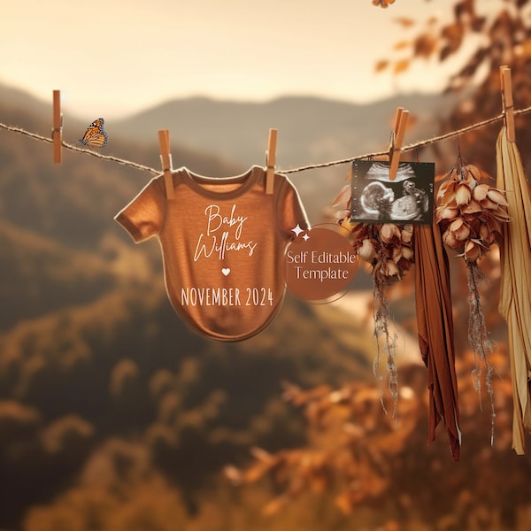 Digital Fall Pregnancy Announcement, Autumn Baby Announcement, Social Media Instagram Facebook Reveal, October Girl Boy, November Season