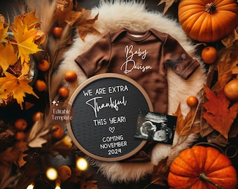 Digital Thanksgiving Pregnancy Announcement, Autumn Baby Announcment, Unique Fall Pregnancy, Thankful Social Media Instagram Facebook Reveal