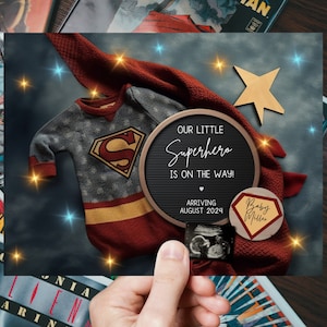 Superhero Pregnancy Announcement, Daddy's Sidekick Digital Announcement, Superhero Baby Reveal, Its a Boy, Editable Template Social Media image 4