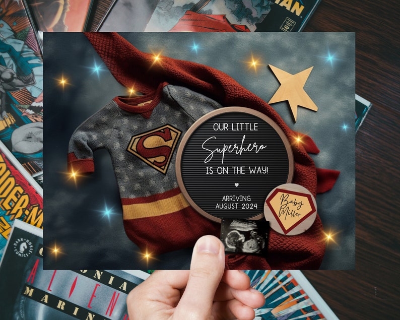 Superhero Pregnancy Announcement, Daddy's Sidekick Digital Announcement, Superhero Baby Reveal, Its a Boy, Editable Template Social Media image 4