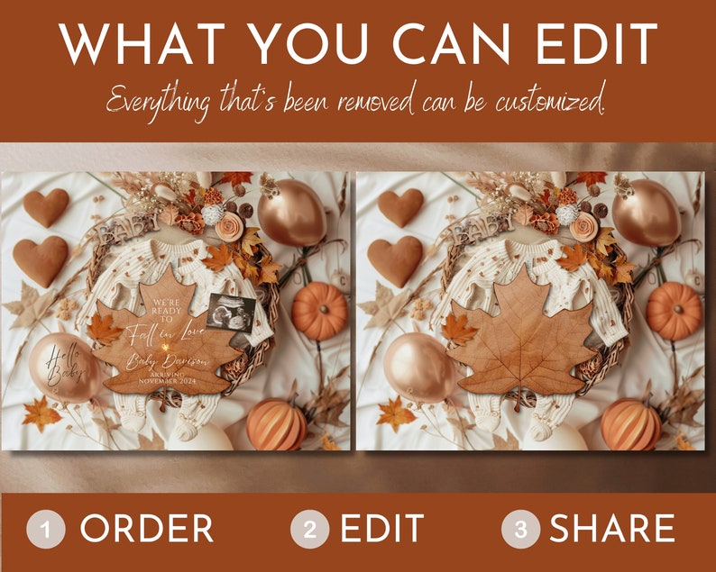 Boho Fall Pregnancy Announcement Digital, Neutral Autumn Baby Announce ...