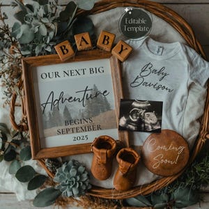 Adventure Pregnancy Announcement Digital, Simple Mountain Baby Boy Reveal, Editable Template, Social Media Reveal, Outdoorsy Gender Reveal
