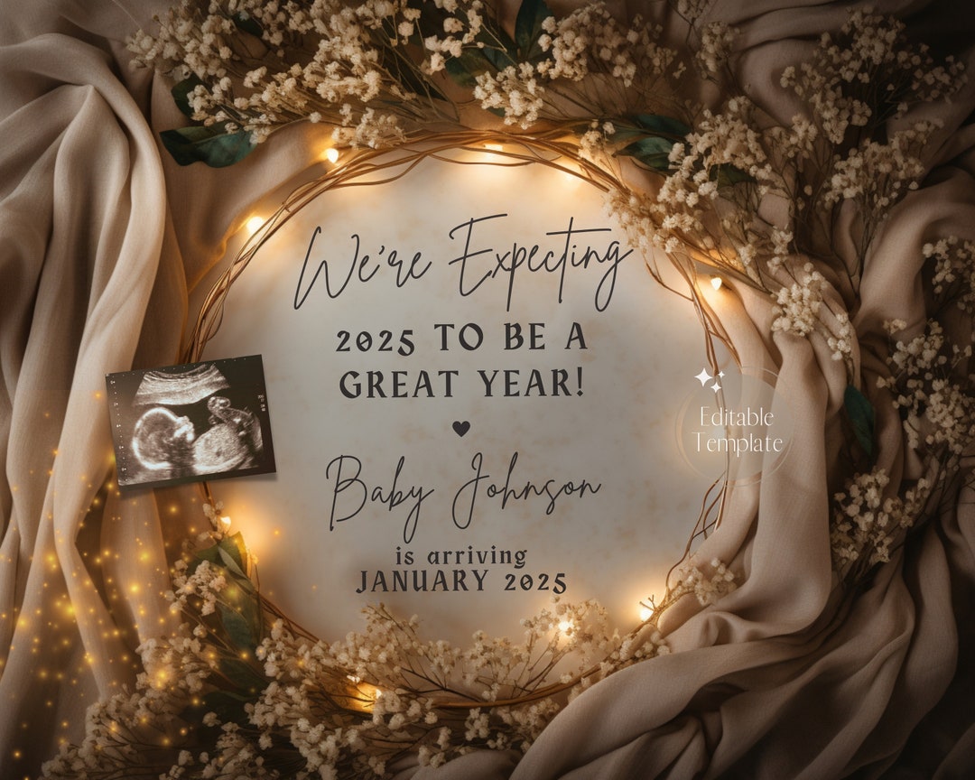 Digital New Years Pregnancy Announcement, Magical 2025 Baby