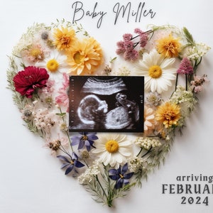 Neutral Pregnancy Announcement Digital, Minimalist Baby Announcement, Ultrasound Flower Baby, Editable, Social Media Reveal, Instagram Pregn