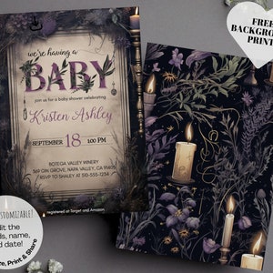 Witchy Baby Shower Invitation Set, Gothic Baby Shower, Halloween Baby Shower, Magical Spooky Goth Baby Diaper Raffle, Books for Baby, Evite