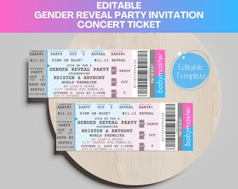 Gender Reveal Party Invitation Ticket, Custom Concert Ticket, Unique Gender Reveal EVITE, Creative Movie Ticket, DIGITAL Editable Printable