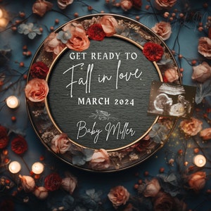 Magical Floral Pregnancy Announcement, Gender Neutral Baby Announcement, Roses Social Media Reveal, Editable Template Instagram Facebook