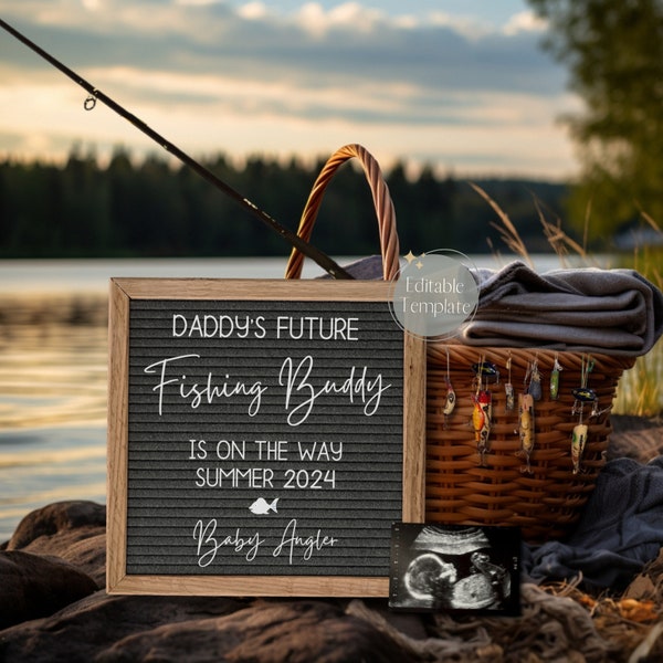 Fishing Adventure Pregnancy Announcement, Daddy's Fishing Buddy Baby Announcment, Greatest Catch, Digital Angler Editable Instagram Template