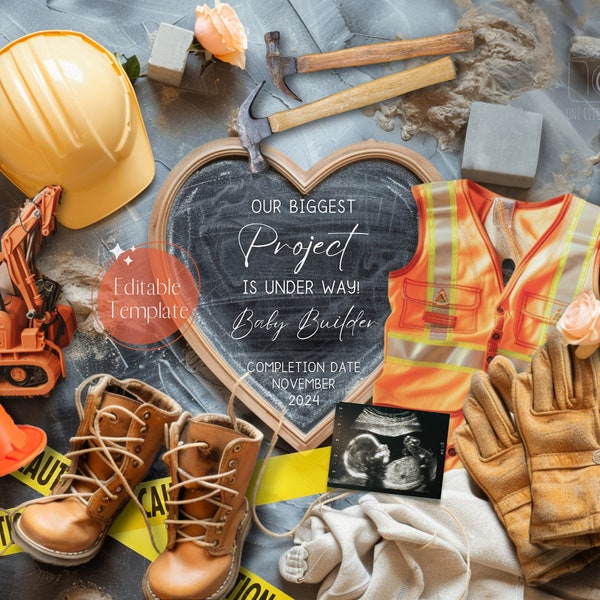 Construction Crew Baby Announcement, Digital Excavator Pregnancy Reveal, Lineman Social Media Boy Gender Reveal, Instagram Editable Template