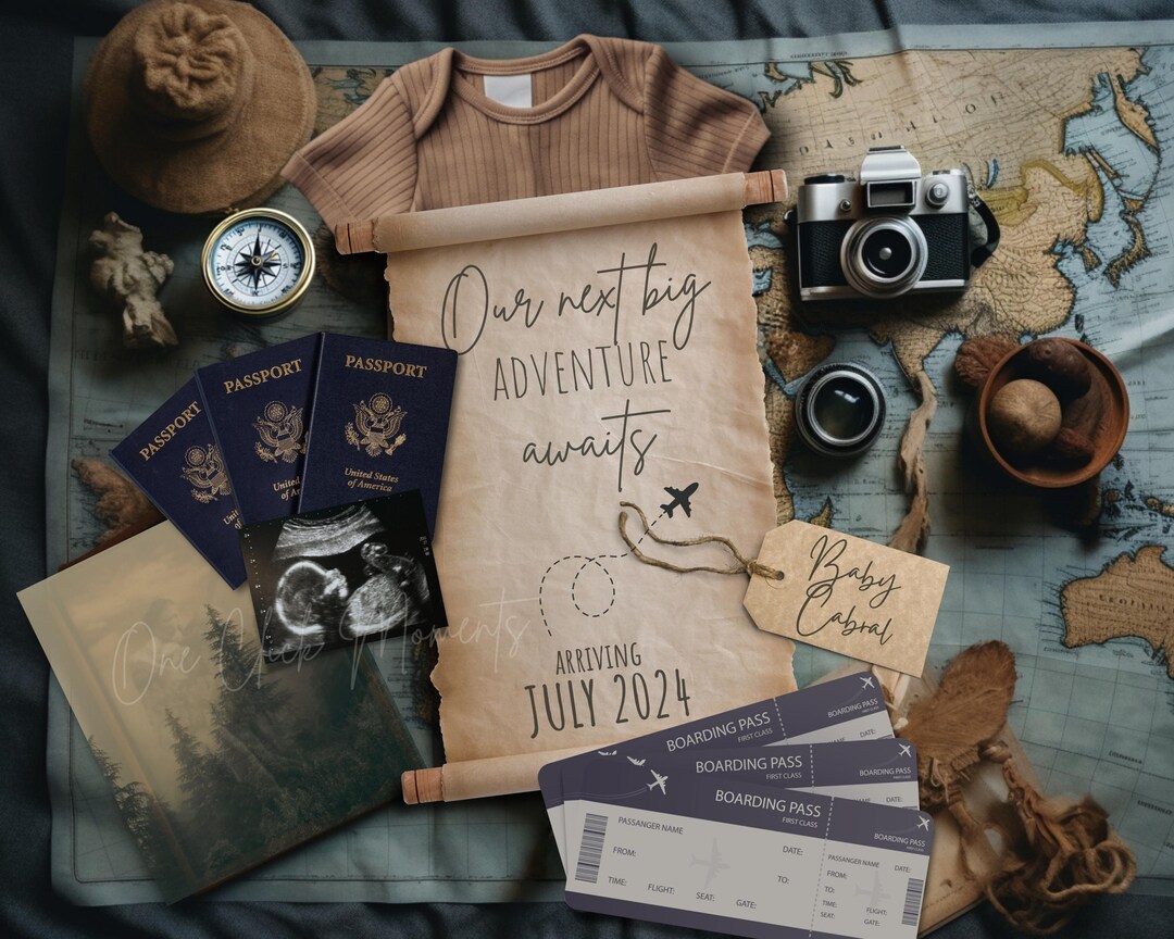 Adventurous Pregnancy Announcement, Digital Traveler Baby Announcement