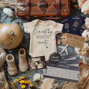Adventurous Pregnancy Announcement, Travel Baby Announcement, Gender Neutral Social Media Reveal, Digital Passport Baby Reveal, Instagram