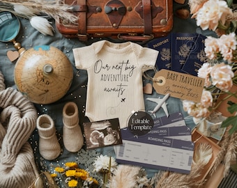 Adventurous Pregnancy Announcement, Travel Baby Announcement, Gender Neutral Social Media Reveal, Digital Passport Baby Reveal, Instagram