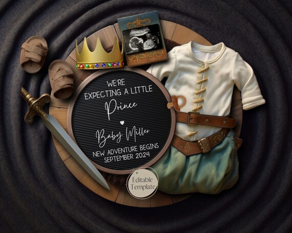 Adventure Boy Pregnancy Announcement, Little Prince Baby Announcement, Digital King Gender Reveal Boy , Fantasy Editable Template, Instagram