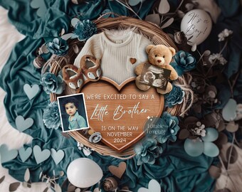 Baby Brother Digital Pregnancy Announcement, It's a Boy Gender Reveal Boho Baby Announcement, Editable Template Gender Reveal Social Media