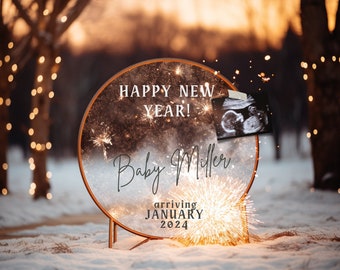 Digital New Year Pregnancy Announcement, Simple Baby Announcement with Ultrasound, Social Media Reveal, New Years Baby Girl, New Years Boy