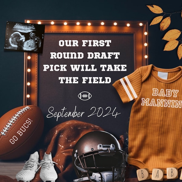 Football Digital Pregnancy Announcement | Husband Baby Reveal | Sports Themed Social Media Birth Reveal | Editable Fall Autumn Football Fan