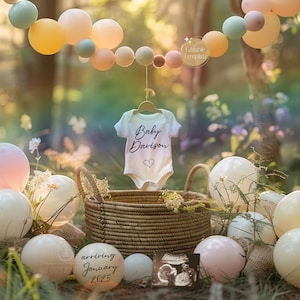 Digitale Regenbogen Schwangerschaftsankündigung, Miracle Baby, Boho Regenbogen Baby Reveal, bearbeitbare Vorlage, geschlechtsneutrales Baby, Schwangerschaft nach Verlust