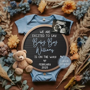 Boho Boy Annuncio di gravidanza Digitale, Annuncio di bambino floreale, Rivelazione di genere blu sui social media, Facebook Instagram, Stiamo avendo un maschio
