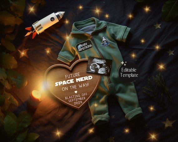 Space Adventure Pregnancy Announcement, Future Astronaut Baby Announcement, It's a Boy Gender Reveal, Nerdy Digital Template Father's Day