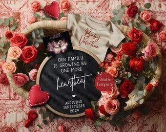 Romantic Pregnancy Announcement, Digital Valentines Baby Announcement, Editable Social Media Reveal Template, Second Last Baby Adding Love
