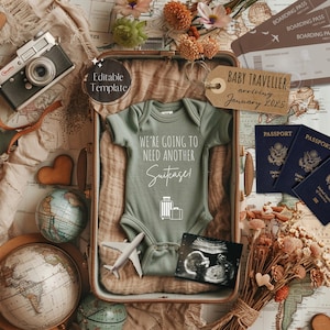 Reizen jongen zwangerschap aankondiging, Boho avontuurlijke baby jongen aankondiging, digitale geslacht onthullen, paspoort broertje, grotere koffer
