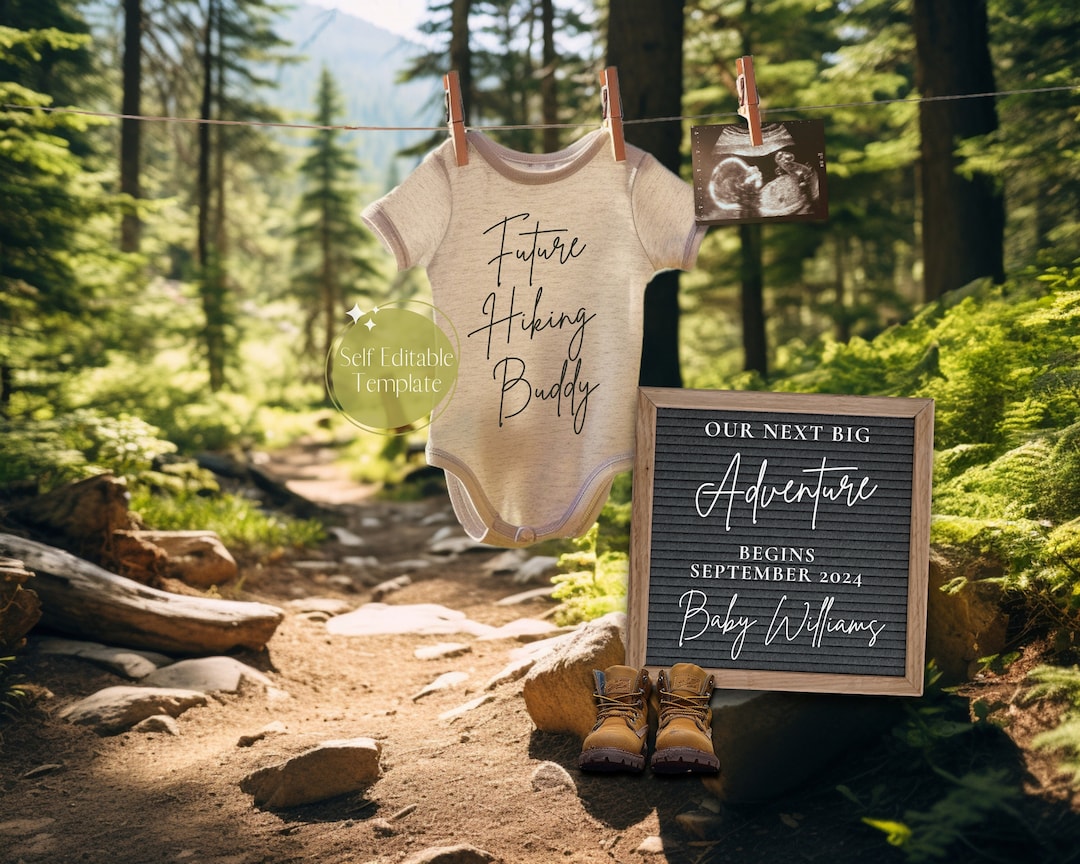 Hiking Pregnancy Announcement, Summer Adventure Baby Reveal, Digital