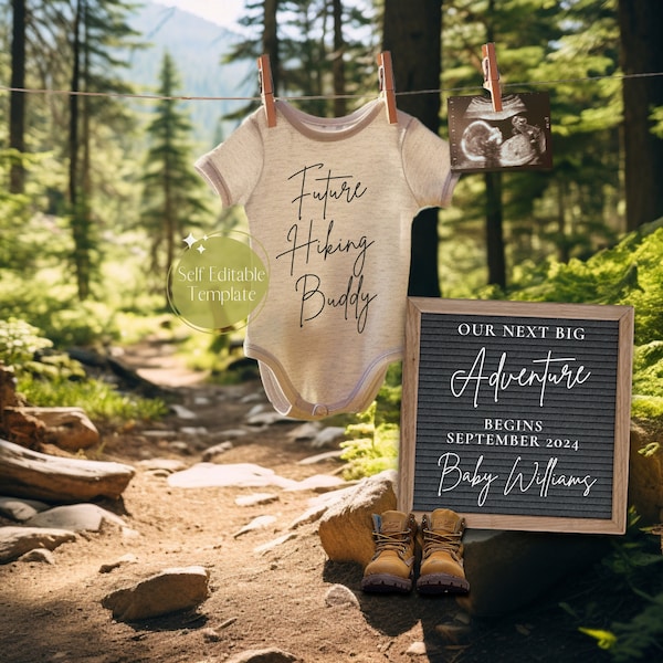 Hiking Pregnancy Announcement, Summer Adventure Baby Reveal, Digital Gender Neutral Editable Template, Outdoors Camping Reveal, Social Media