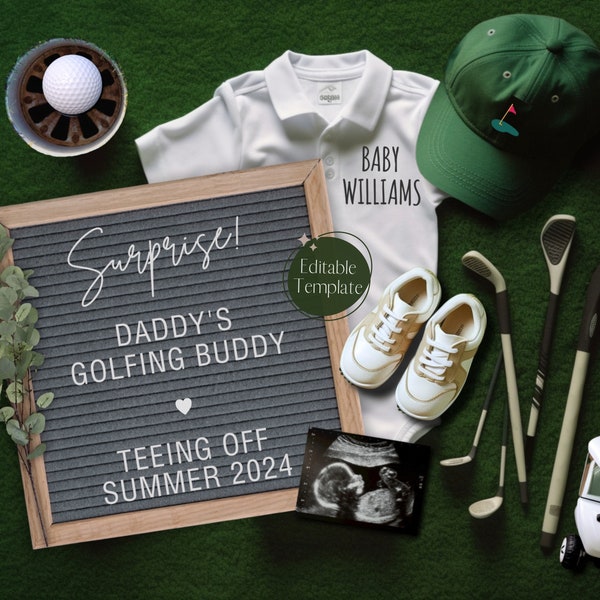 Golf Pregnancy Announcement, Digital Golfer Baby Announcement, Golfing Buddy Social Media Gender Reveal, It's a BOY, Father's Day Boy Sports