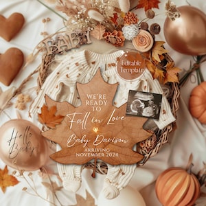 Boho Herbst Schwangerschaft Ankündigung Digital, Neutral Herbst Baby Ankündigung, bearbeitbare Vorlage, Social Media Reveal, Gender Neutral, Verlieben