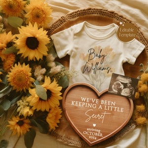 Digital Sunflower Pregnancy Announcement, Summer Baby Announcement, Sunflower Pregnancy Announce, Boho Social Media Instagram Baby Reveal