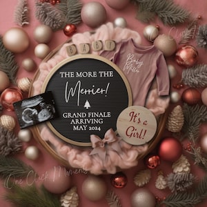 Last Christmas Baby Announcement, Christmas Girl Pregnancy, December Announcment Magical Pink Boho Gender Reveal, Edit Template Grand Finale