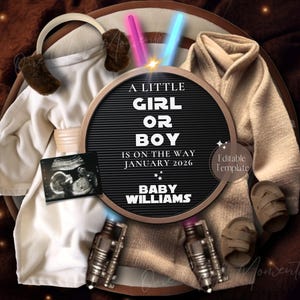 Space Wars Pregnancy Announcement, Future Galactic Baby Announcement, Star Force Social Media Gender Reveal, Editable Template Father's Day